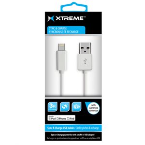 Câble USB vers Lightning 0,9 m (3 pi) 51830 de Xtreme – blanc
