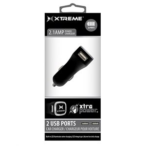 Chargeur pour voiture 2.4AMP avec LED intégré qui s'allume lors de la charge de Xtreme - Noir ***Retail only***