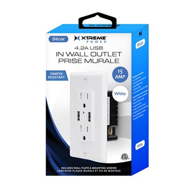 XTREME 4.2 AMP 2 Outlet 2 USB Wall Receptacle - White XTREME 4.2 AMP 2 Outlet 2 USB Wall Receptacle - White