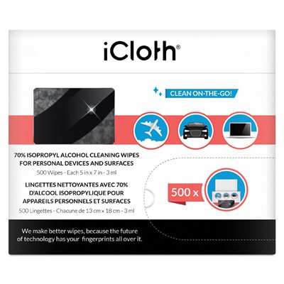 Lingettes nettoyantes iCloth iCA70 à base d'alcool isopropylique 70% - Boite de 500 lingettes Lingettes nettoyantes iCloth iCA70 à base d'alcool isopropylique 70% - Boite de 500 lingettes