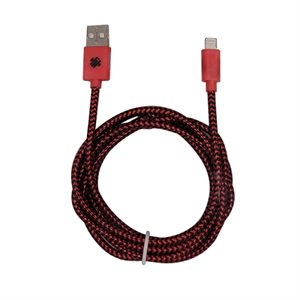 Aduro Tech Theory FABRIC BRAIDED 6FT MFI LIGHTNING CABLES - Red - ENG PKG Only