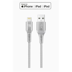 LAX 6FT Apple MFi Certified Durable Braided Nylon Lightning Cables - Gray
