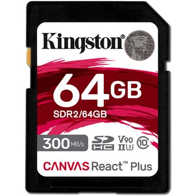 Kingston 64GB Canvas React Plus SDXC UHS-II 300R/260W U3 V90 for Full HD/4K/8K