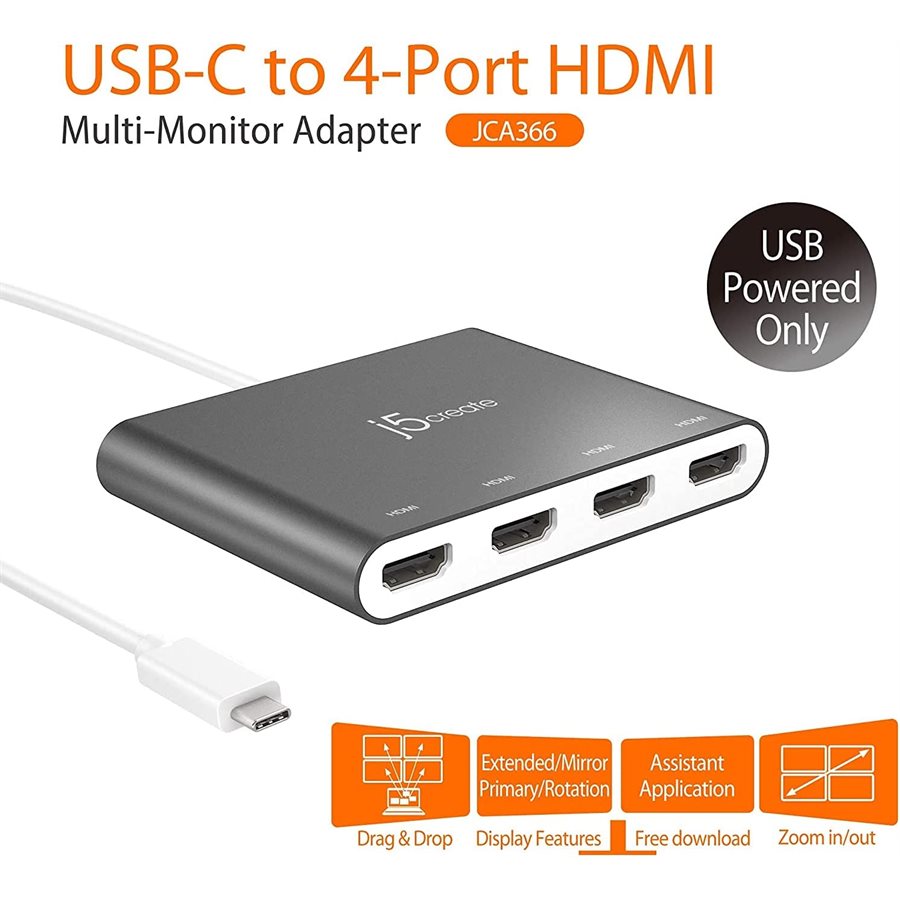 J5CREATE JCA366 USBC to 4Port HDMI MultiMonitor Adapter