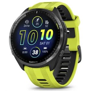 Garmin Forerunner 965, Carbon Gray DLC Titanium Bezel w/Black Case & Amp Yellow/Black Silicone Band