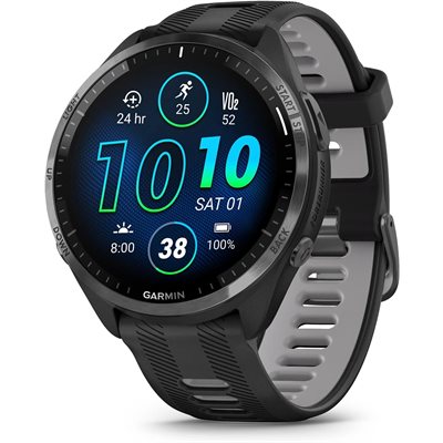 Garmin Forerunner 965, Carbon Gray DLC Titanium Bezel w/Black Case & Black/Powder Gray Silicone Band Garmin Forerunner 965, Carbon Gray DLC Titanium Bezel w/Black Case & Black/Powder Gray Silicone Band