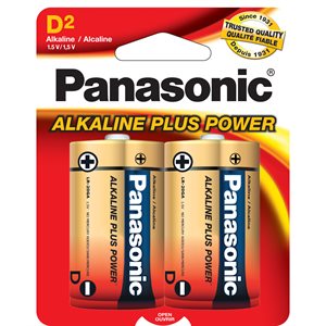 Panasonic AM1PA2B Pack Of 2 Alkaline Size D Plus Power Batteries