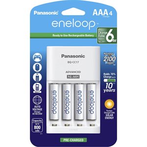 Panasonic Eneloop Pack of 4 AAA Rechargeable Batteries with Charger