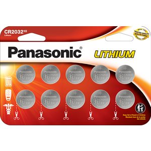 PANASONIC CR2032 3V Lithium Coin Cell Battery 10 Pack (Wide)