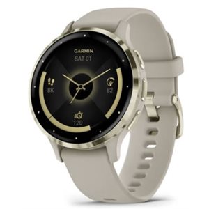 Garmin Venu 3S, Soft Gold Stainless Steel Bezel with French Gray Case and Silicone Band