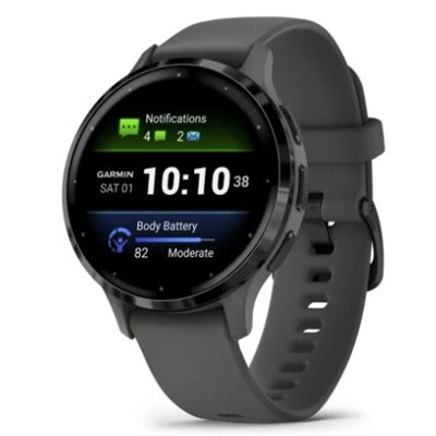 Garmin Venu 3S, Slate Stainless Steel Bezel with Pebble Gray Case and Silicone Band