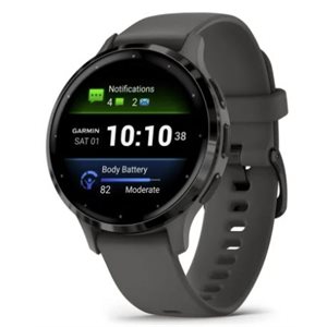 Garmin Venu 3S, Slate Stainless Steel Bezel with Pebble Gray Case and Silicone Band