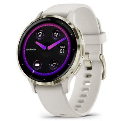 Garmin Venu 3S, Soft Gold Stainless Steel Bezel with Ivory Case and Silicone Band