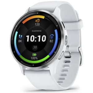 Garmin Venu 3, Silver Stainless Steel Bezel with Whitestone Case and Silicone Band