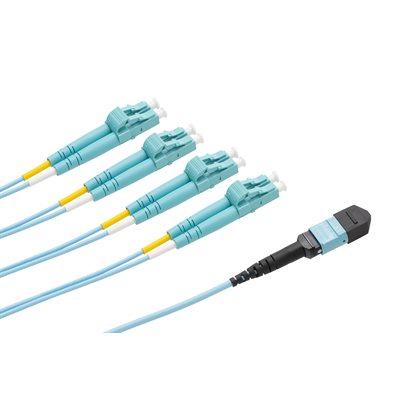Optic.ca 2M Fiber Patch Cable OM4,8F MTP UPC US Conec,MMF,to 4x LC/UPC Duplex,2mm aqua Corning Optic.ca 2M Fiber Patch Cable OM4,8F MTP UPC US Conec,MMF,to 4x LC/UPC Duplex,2mm aqua Corning