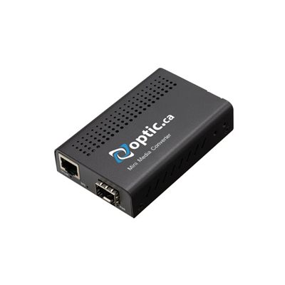 Optic.ca 10GBASE-TX to 10GBASE-X Mini Media Converter, 12VDC, 1A external cULus PSU 120VAC US Optic.ca 10GBASE-TX to 10GBASE-X Mini Media Converter, 12VDC, 1A external cULus PSU 120VAC US