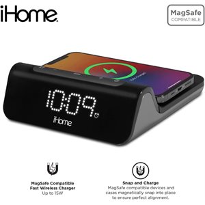 iHome 3-in-1 Magnetic Fast Wireless Charger Alarm Clock - Eng.PKG