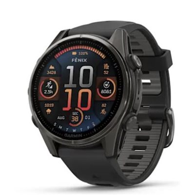 Garmin fenix 8 – 43 mm,AMOLED Sapphire,Carbon Gray DLC Titanium with Black/Pebble Gray Silicone Band