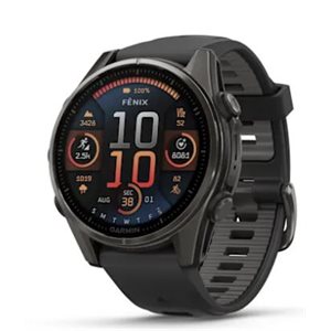 Garmin fenix 8 – 43 mm,AMOLED Sapphire,Carbon Gray DLC Titanium with Black/Pebble Gray Silicone Band