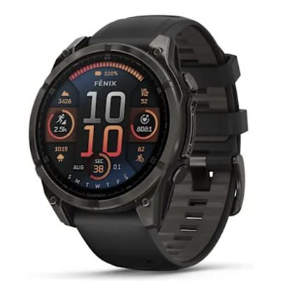 Garmin fenix 8 – 47 mm,AMOLED Sapphire,Carbon Gray DLC Titanium with Black/Pebble Gray Silicone Band