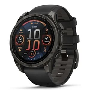 Garmin fenix 8 – 47 mm,AMOLED Sapphire,Carbon Gray DLC Titanium with Black/Pebble Gray Silicone Band