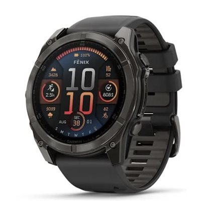 Garmin fenix 8 – 51 mm,AMOLED Sapphire,Carbon Gray DLC Titanium with Black/Pebble Gray Silicone Band