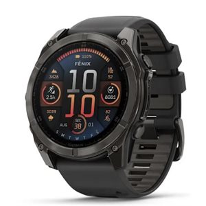 Garmin fenix 8 – 51 mm,AMOLED Sapphire,Carbon Gray DLC Titanium with Black/Pebble Gray Silicone Band