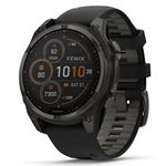 Garmin fenix 8 – 47 mm,Solar Sapphire, Carbon Gray DLC Titanium with Black/Pebble Gray Silicone Band