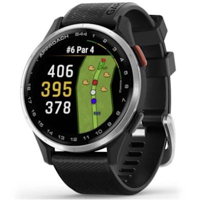 Garmin Approach S44 Silver Aluminum Bezel with Black Silicone Band