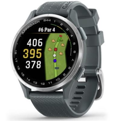 Garmin Approach S44 Silver Aluminum Bezel with Twilight Silicone Band