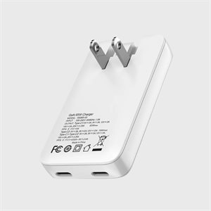 Chargeur mural FlatCharge Dual Port PD 65W de Rockstone