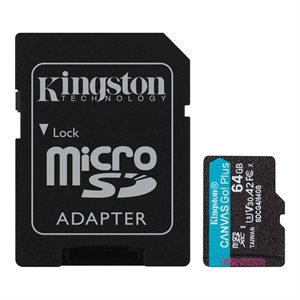 Kingston 64GB microSDXC Canvas Go Plus Gen4 200MB/s A2 U3 V30 Card + Adapter