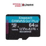 Kingston 64GB microSDXC Canvas Go Plus Gen4 200MB/s A2 U3 V30 Card + Adapter
