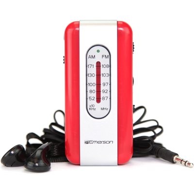Emerson ER-7002 Portable AM/FM Radio with Earbuds - Red/Silver Emerson ER-7002 Portable AM/FM Radio with Earbuds - Red/Silver