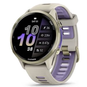 Garmin Forerunner 970 Soft Gold Titanium w/French Gray Case and French Gray/Translucent Indigo Band