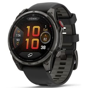 Garmin fenix 8 Pro–47mm,AMOLED,Sapphire, Carbon Gray DLC Titanium with Blk/Pebble Gray Silicone Band
