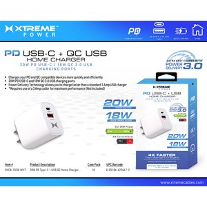Xtreme 2Port 20W PD TypeC 18W QC Chrg White