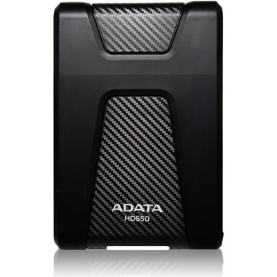 Disque dur externe ADATA HD650 1 To, robuste, avec revêtement en caoutchouc antichoc noir.
