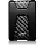 Disque dur externe ADATA HD650 1 To, robuste, avec revêtement en caoutchouc antichoc noir.