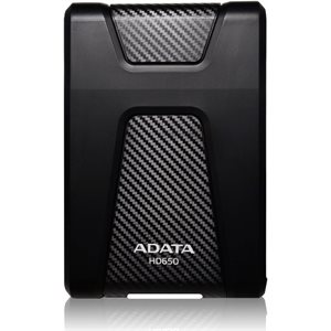 Disque dur externe ADATA HD650 1 To, robuste, avec revêtement en caoutchouc antichoc noir.