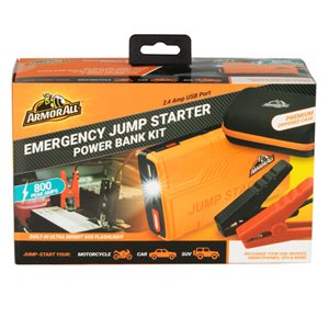 ArmorAll Emergency Jump Starter Power Bank Kit, 800A Peak Amps, Ultra-Bright LED Flashlight
